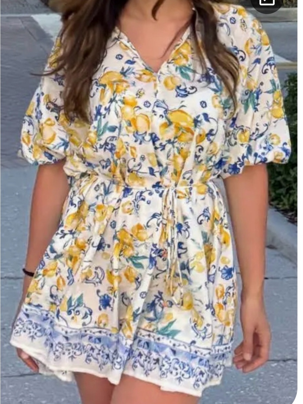 H&M White Mini Dress with Yellow & Blue Lemon Print - 4X